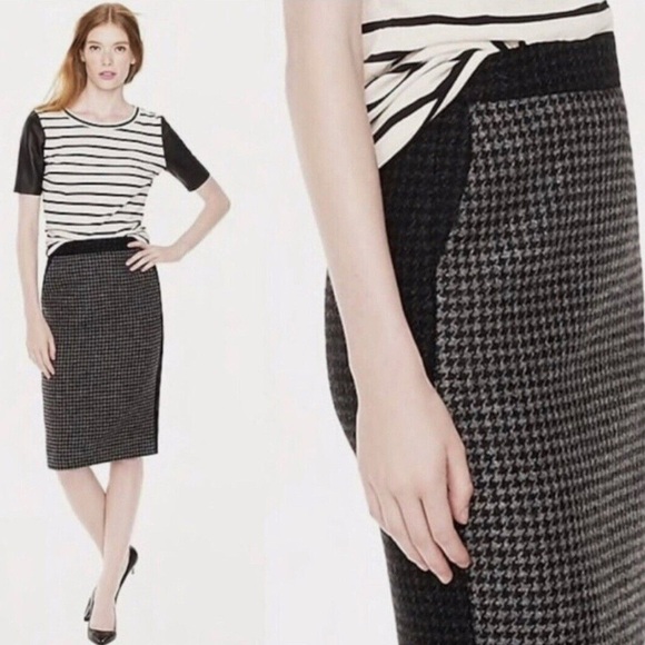 J. Crew Houndstooth 100% Wool Grey & Black Color-Block Pencil Skirt Sz 2 - Picture 5 of 12